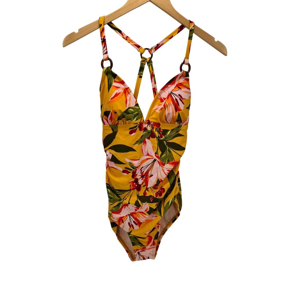 Kona Sol Swimsuit Womens Small One-Piece Floral‎ Crossback Tropical NEW